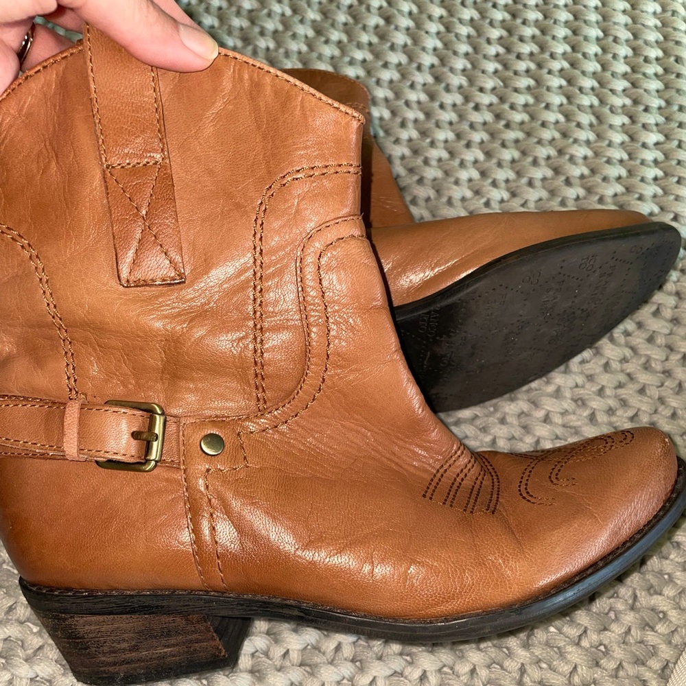 Franco Sarto cowgirl booties in brown camel